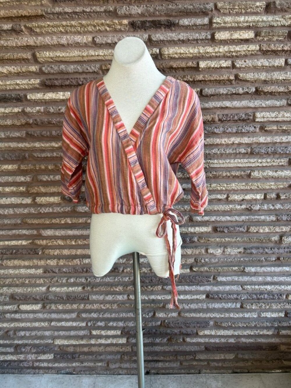 Girl Krazy Retro Striped Boho Retro Wrap Style Side Tie Size Medium - Picture 8 of 8